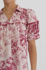 Merlot Puff Sleeve Floral Top