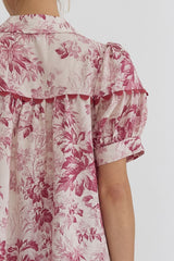 Merlot Puff Sleeve Floral Top