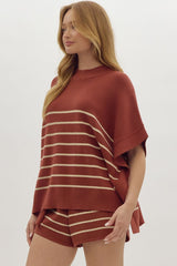 Kylie Striped Sweater Top Rust