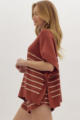 Kylie Striped Sweater Top Rust