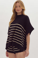 Kylie Striped Sweater Top Black