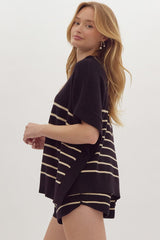 Kylie Striped Sweater Top Black