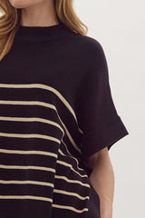 Kylie Striped Sweater Top Black