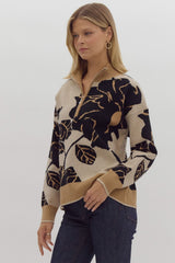 Majestic Floral Mock Neck Half Zip Sweater