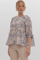 Timeless Toile Tie Sleeve Top Ecru