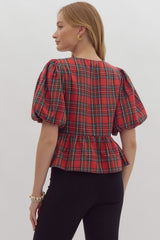 Sequin Bow Holiday Plaid Top