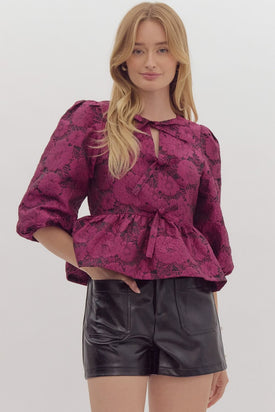 Gianna Jacquard Peplum Top Magenta