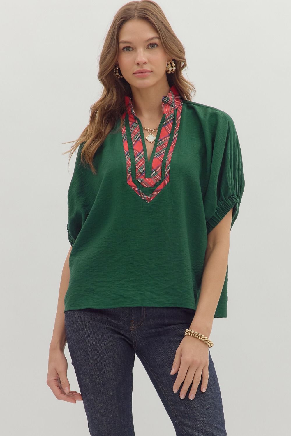 Joyful Dolman Holiday Top Green