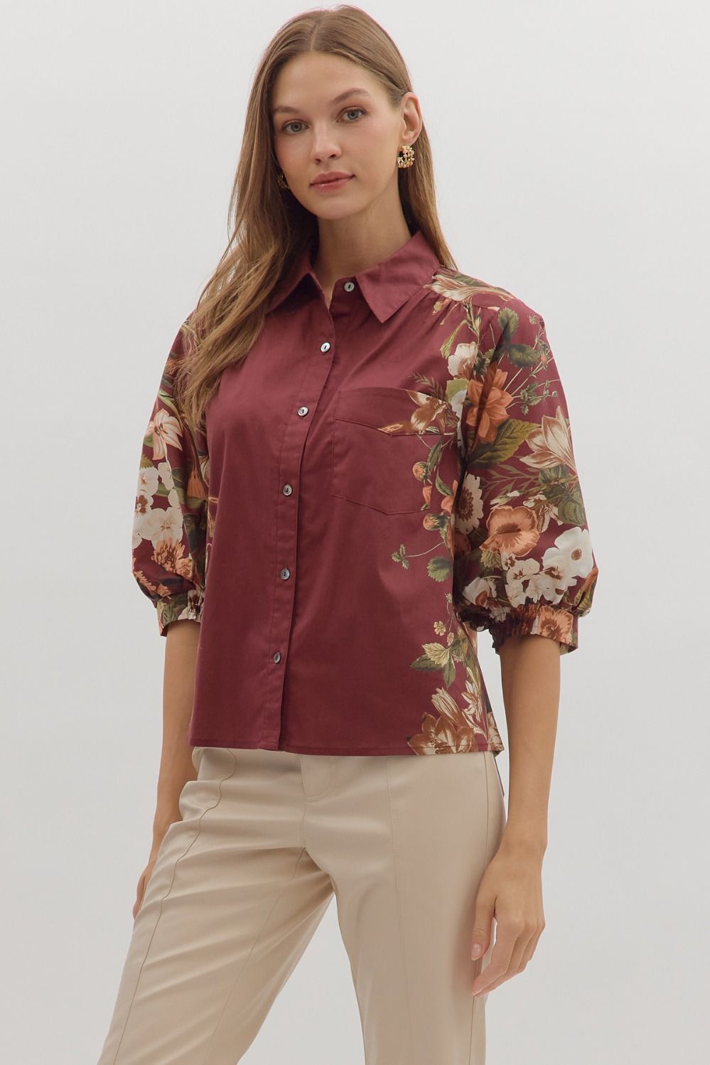 Snapdragon Floral Top Burgundy