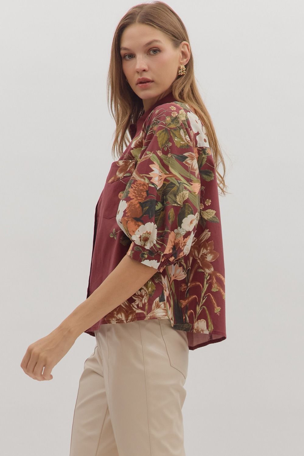 Snapdragon Floral Top Burgundy