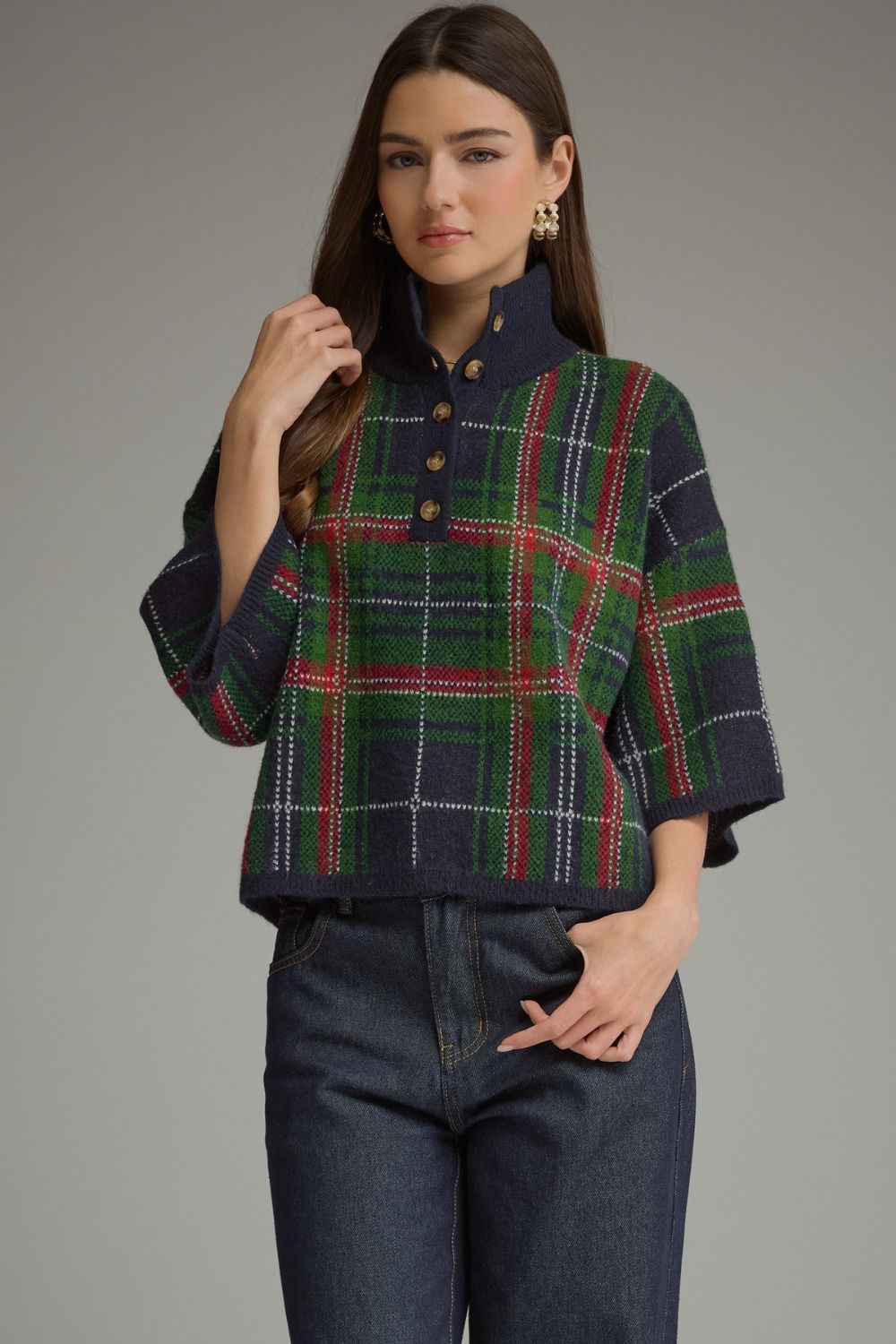 Plaid to be Here Holiday Sweater Navy