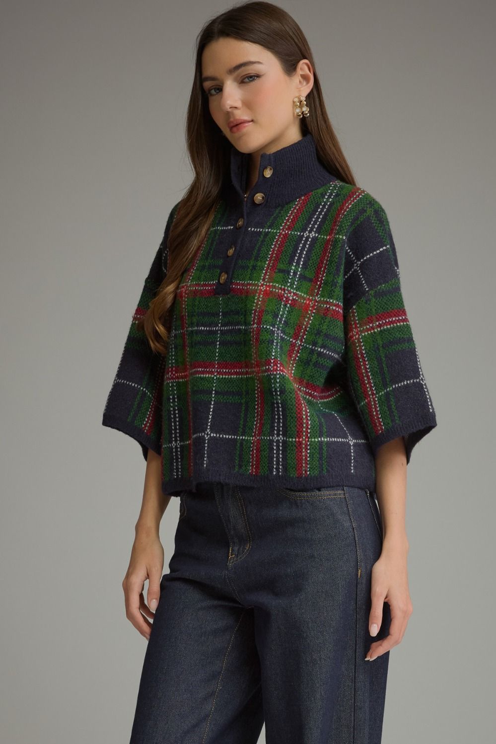 Plaid to be Here Holiday Sweater Navy