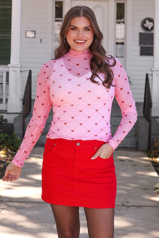 Pink Heartlines Mesh Top