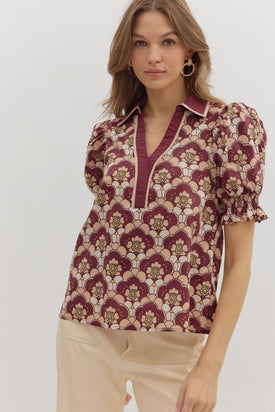 Sweet Dreams Printed Top Burgundy