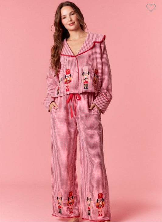 Nutcracker Gingham Christmas Pajamas Red