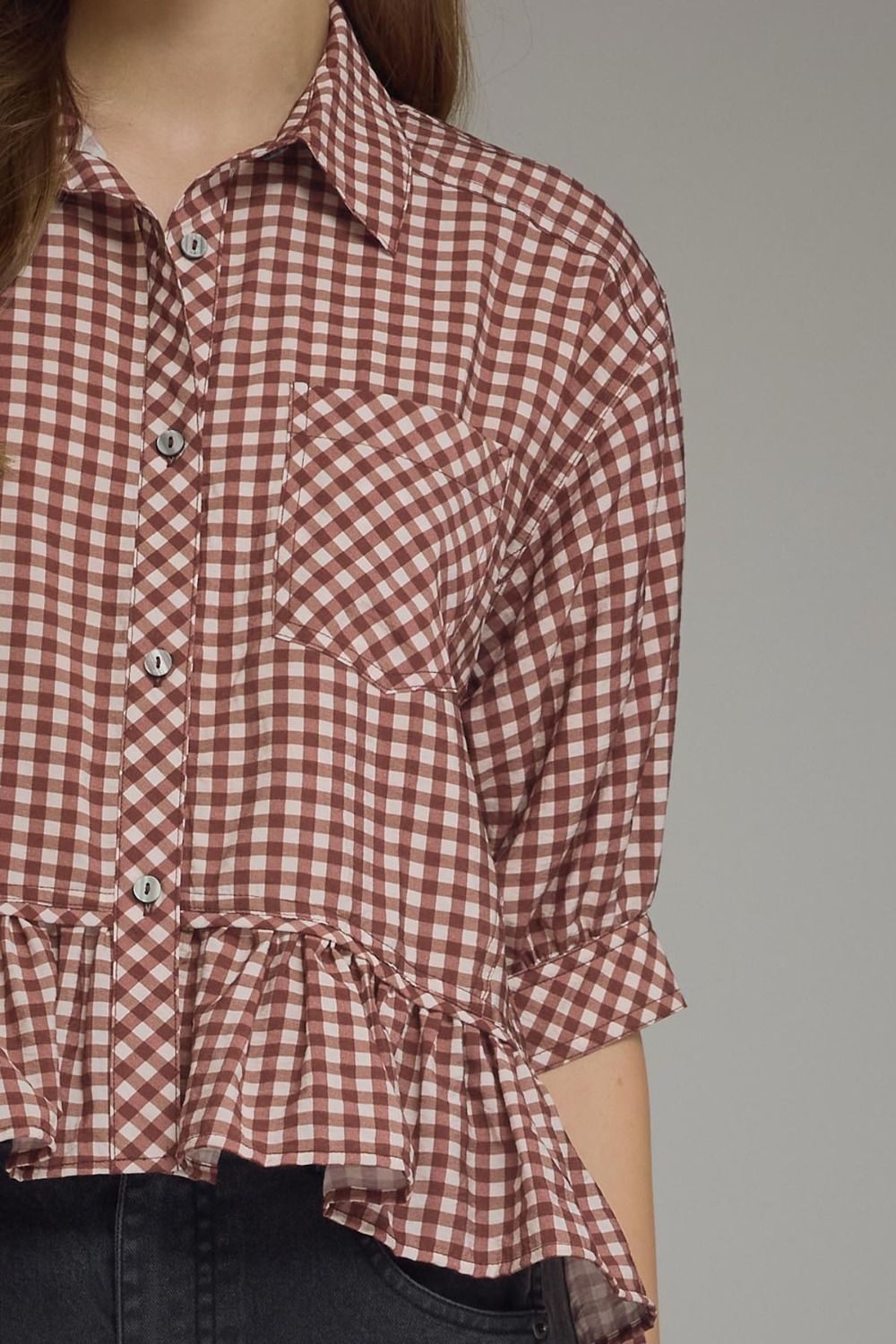 Maroon Gingham Top