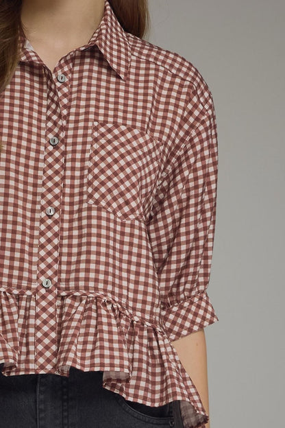 Maroon Gingham Top