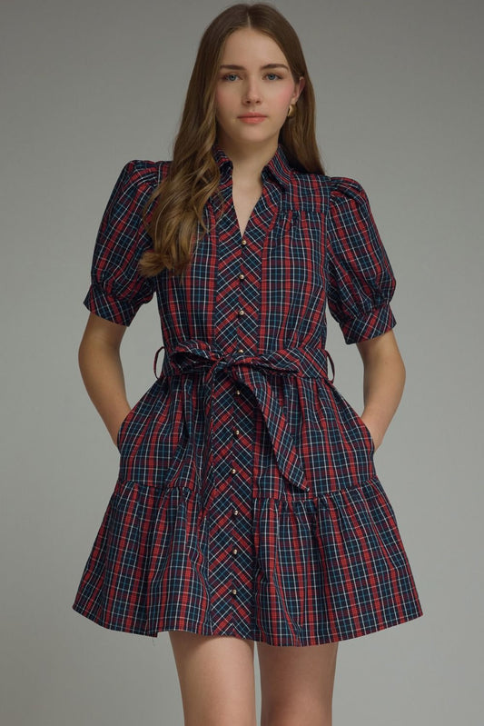 The Allie Plaid Dress Navy