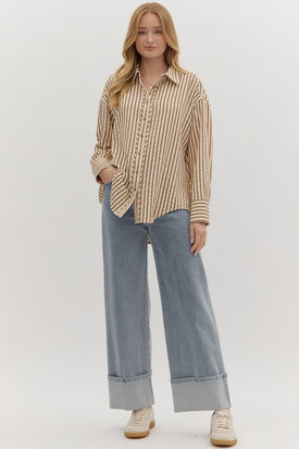 The Lovely Striped Top Brown