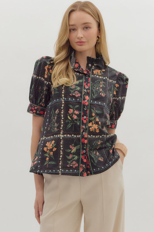 Delicate Flowers Top Black
