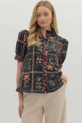Delicate Flowers Top Black