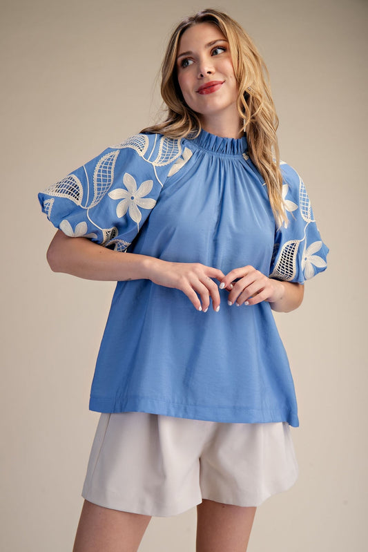 Glam Time Embroidered Sleeve Top