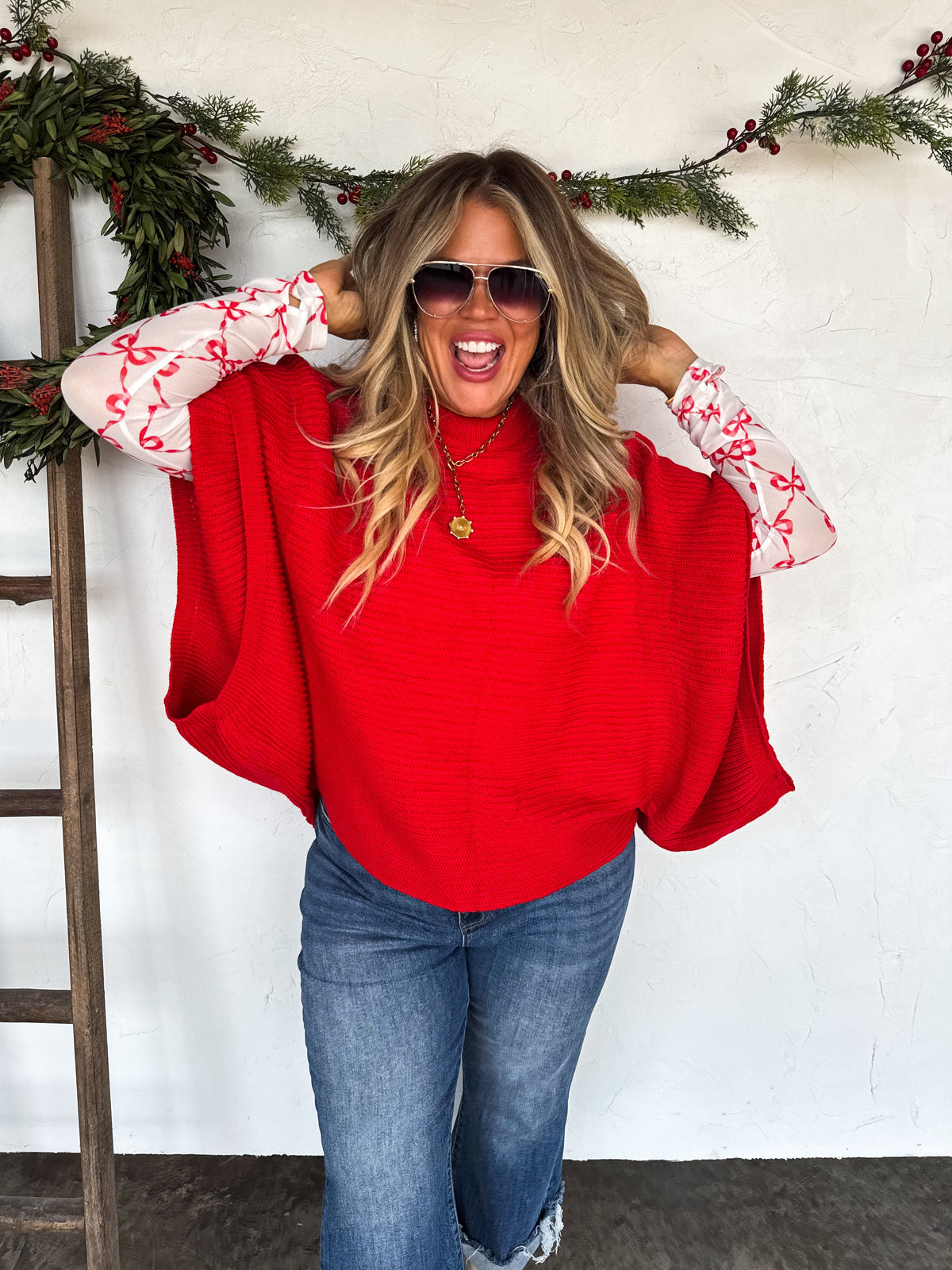 Christmas Pullover Poncho Red