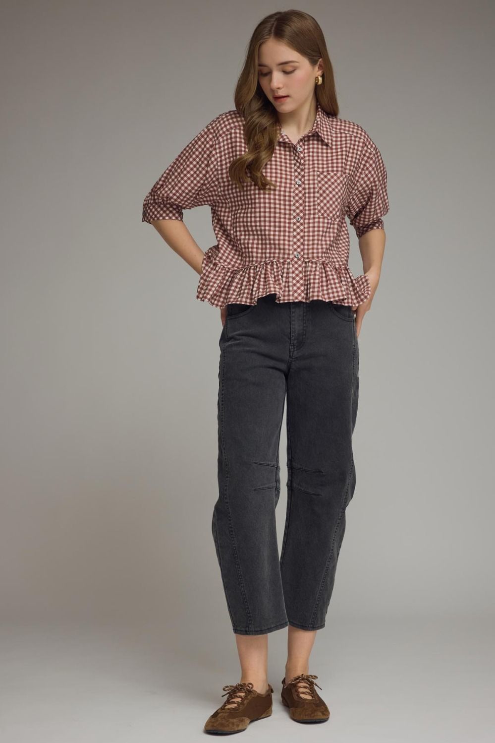 Maroon Gingham Top