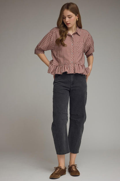 Maroon Gingham Top