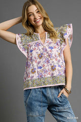 Floral Patchwork Top Blue