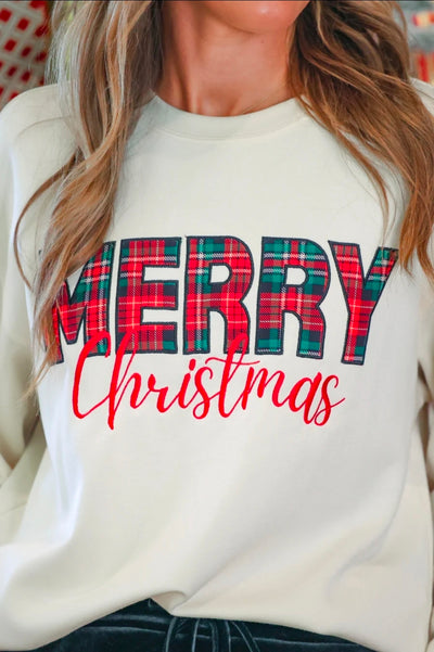 Merry Christmas Plaid Patch Pullover