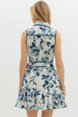 Floral Bleted Dress Blue