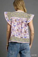 Floral Patchwork Top Blue