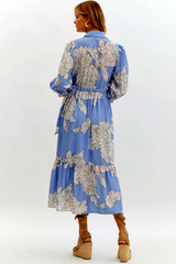 Floral Print Dress with Scallop Detail Blue