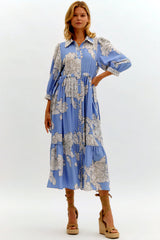 Floral Print Dress with Scallop Detail Blue