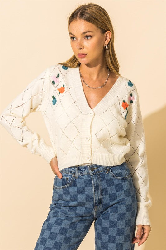 Chantelle Pointelle Cropped Cardigan Sweater