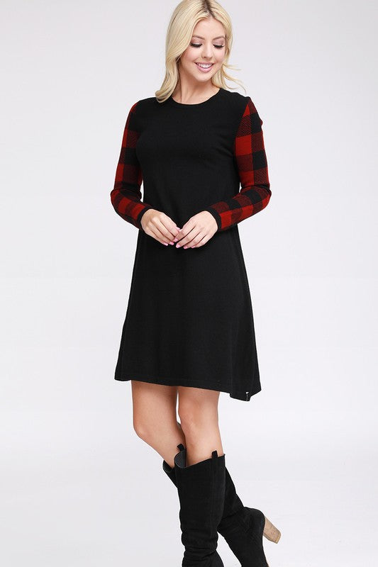 Lets Get Toasty Buffalo Check Sweater Dress Red
