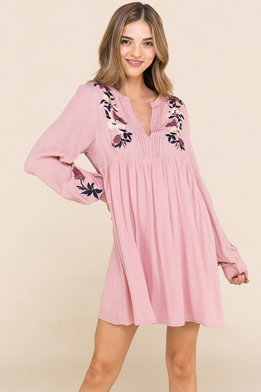 Loved and Cherished Embroidered Dress Blush