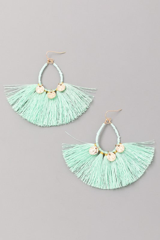 Look Out Beaded Tassel Earrings Mint