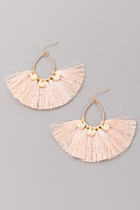 Look Out Beaded Tassel Earrings Pink