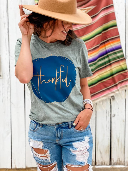 Thankful Fall Tee Heather Olive Green