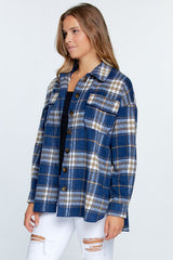 Nothing But Trouble Plaid Jacket Navy Blue
