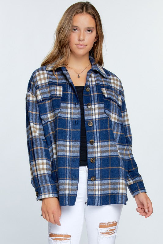 Nothing But Trouble Plaid Jacket Navy Blue