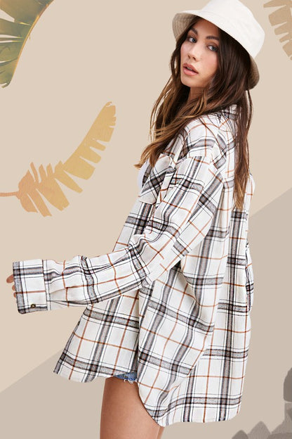 Encore Plaid Flannel Button Down Top