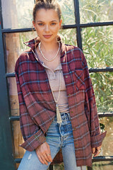 Kelsey Plaid Flannel Button Down Top Chocolate