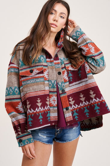 Boho Aztec Jacket Wine