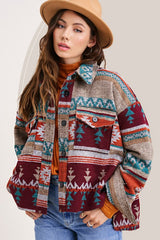 Boho Aztec Jacket Wine