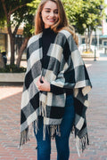 Buffalo Check Tassel Poncho Black and White