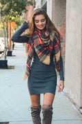 Spiced Apple Classic Plaid Blanket Scarf Khaki