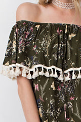 Green Floral Off the Shoulder Dress